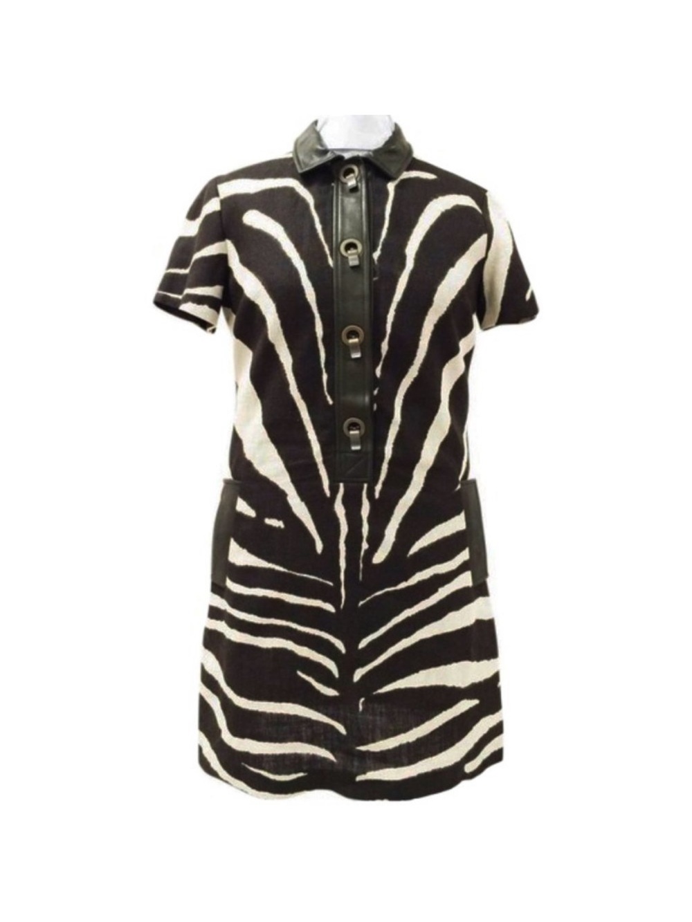 Michael Kors Italian Made Zebra Print Dress with leather trim